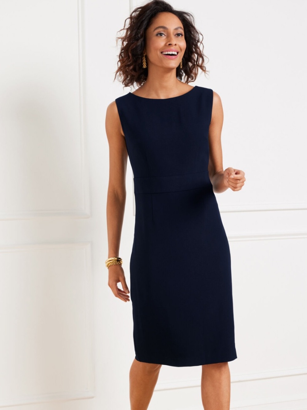 Talbots Wool Blend Boatneck Sleeveless Sheath Dark Navy Blue Midi Dress Sz 16